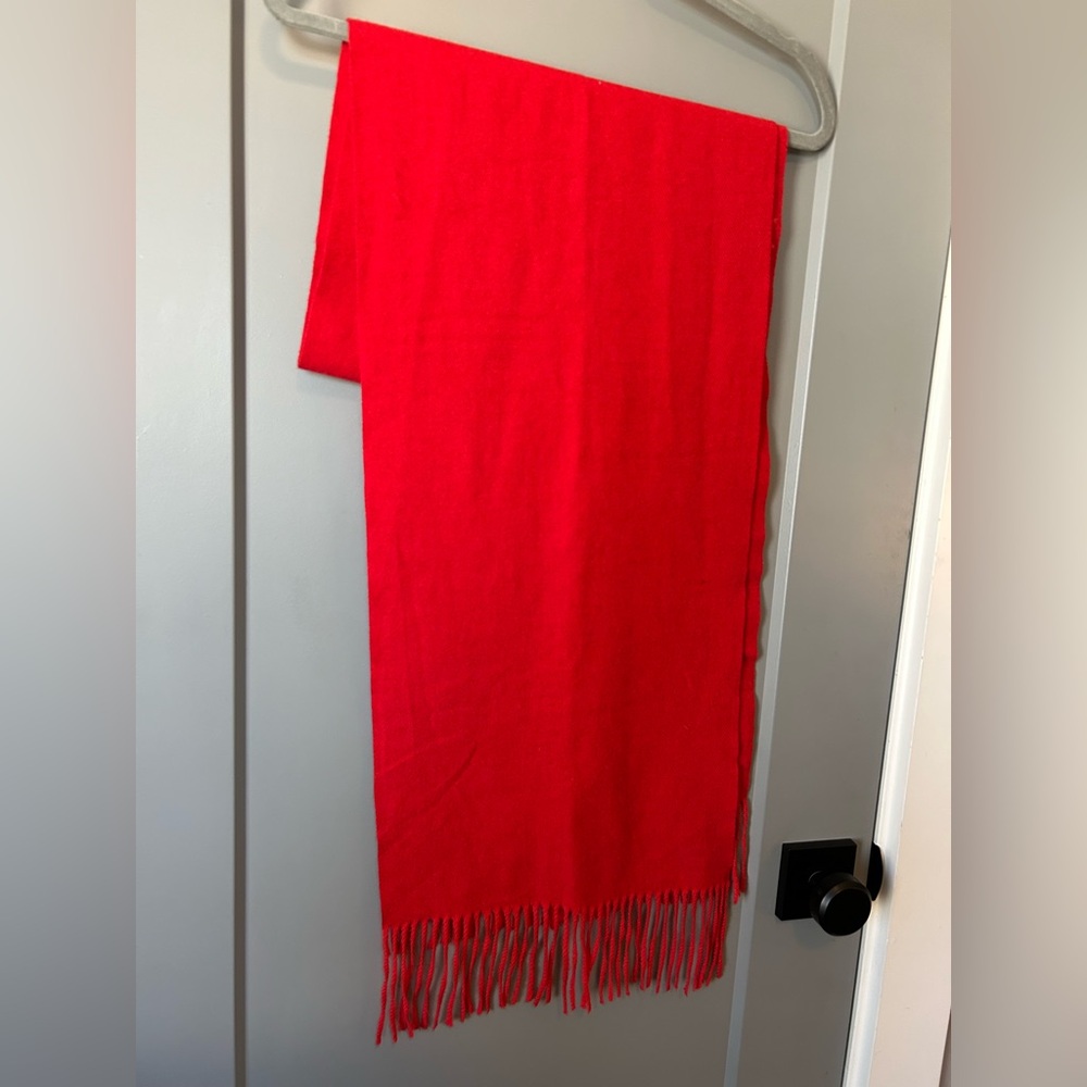 Elegant Red Fringe Cashmere Scarf